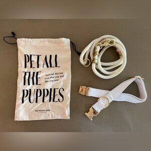 The Foggy Dog White and Gold Dog Leash and Collar Set